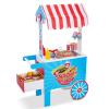 Lil Jumbl Wooden Snack Shop Playset | Kids Play Pretend Hot Dog Stand Push Cart w/ 125+ Burger, Fries, Pizza & Ice Cream Toy Accessories, Food Displays, Awning, Freezer, Storage Drawers & Menus view 1