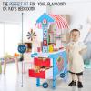 Lil Jumbl Wooden Snack Shop Playset | Kids Play Pretend Hot Dog Stand Push Cart w/ 125+ Burger, Fries, Pizza & Ice Cream Toy Accessories, Food Displays, Awning, Freezer, Storage Drawers & Menus view 2