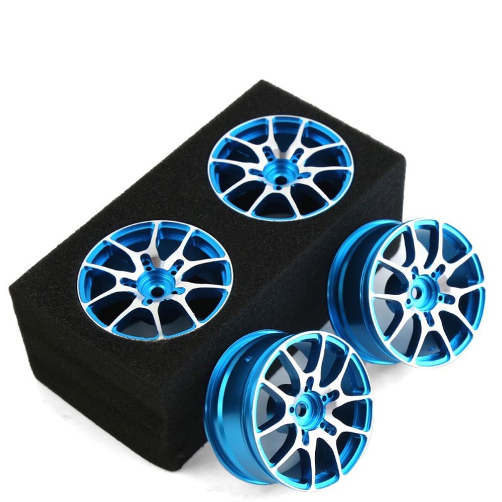 Chanjorlin 1/10 RC On Road Drift Wheels Rims Hex 12mm Metal Rally Racing Hubs for 1:10 Scale Touring Street Car Tires Tyres Tamiya TT01 TT02 HSP 2S 3S Brushless HPI KYOSHO XV02 XV01 4PCS (Blue)