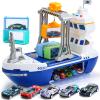 CUTE STONE Cargo Ship Toy & Gantry Crane, Toy Boat and Crane Playset with Sounds & Lights, Transport Containers, Push and Go Vehicle Cars, Kids Play Boats for Boys Girls view 1