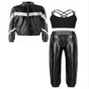 ACSUSS Girls 3Piece Sports Clothing Set Shiny Hip Hop Jazz Dance Outfits for Teen Disco Party Performace Costume Streetwear Black 14 Years view 1
