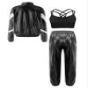 ACSUSS Girls 3Piece Sports Clothing Set Shiny Hip Hop Jazz Dance Outfits for Teen Disco Party Performace Costume Streetwear Black 14 Years view 2