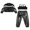 ACSUSS Girls 3Piece Sports Clothing Set Shiny Hip Hop Jazz Dance Outfits for Teen Disco Party Performace Costume Streetwear Black 14 Years view 3