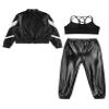 ACSUSS Girls 3Piece Sports Clothing Set Shiny Hip Hop Jazz Dance Outfits for Teen Disco Party Performace Costume Streetwear Black 14 Years view 4