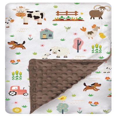 Baby Blanket for Boys Girls - Double Layer Soft Plush Minky With Dotted Backing, Toddler Newborn Shower Gift (Farm, 30 X 40 Inch)