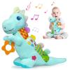 Baby Dino Plush Soft Stuffed Animal Toy for 0-3-6-12+ Months,Infant Musical Toy with Rattle,Squeaker,Sensory Crinkle,Teether & Textures,Tummy Time Toys Christmas Baby Gift for Newborn Girl Boy (Blue) view 1