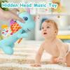 Baby Dino Plush Soft Stuffed Animal Toy for 0-3-6-12+ Months,Infant Musical Toy with Rattle,Squeaker,Sensory Crinkle,Teether & Textures,Tummy Time Toys Christmas Baby Gift for Newborn Girl Boy (Blue) view 2