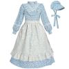 FCCAM Prairie Colonial Dress Girls Long Sleeve Pioneer Dress Costume Floral Pioneer Girl Laura Ingalls Wilder Blue L view 1