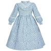 FCCAM Prairie Colonial Dress Girls Long Sleeve Pioneer Dress Costume Floral Pioneer Girl Laura Ingalls Wilder Blue L view 2