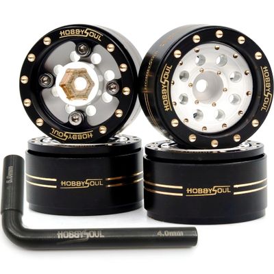 HOBBYSOUL Adjustable Offset 1.0 Beadlock Wheels Brass Rims Weight 44g/Rim for RC Micro Crawler 1/18 TRX4M 1/24 Axial SCX24 90081, (4-Pack, HS701452)
