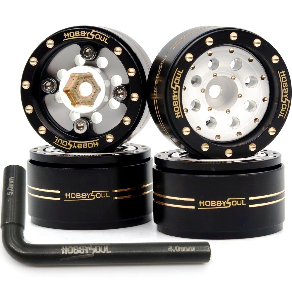 HOBBYSOUL Adjustable Offset 1.0 Beadlock Wheels Brass Rims Weight 44g/Rim for RC Micro Crawler 1/18 TRX4M 1/24 Axial SCX24 90081, (4-Pack, HS701452)