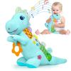Baby Dino Musical Stuffed Animal Toys for 0-3-6-9-12 MonthsInfant Dinosaur Tummy Time Toys with Crinkle Sound Paper,TeetherTextures & Rattles for Newborn Boys Girls Birthday GiftsBlue view 1