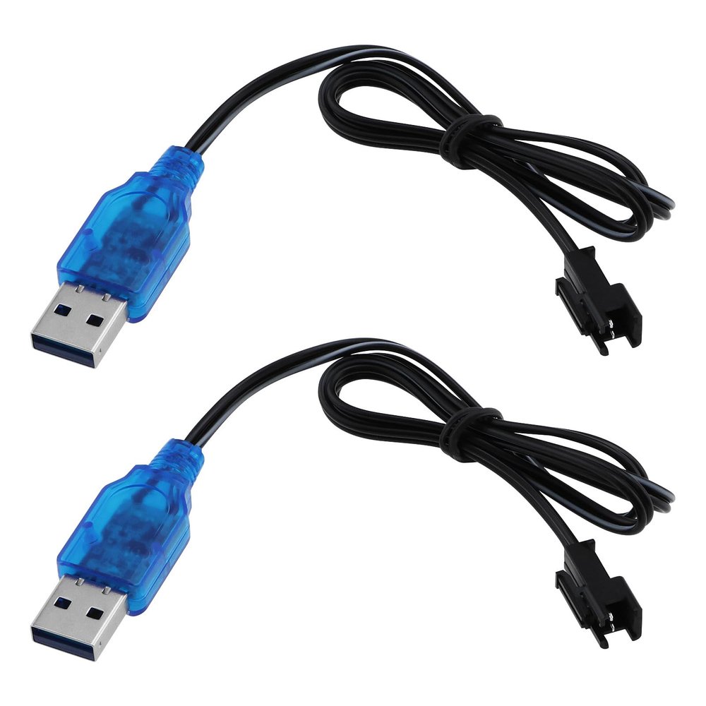ECSiNG 2PCS 3.7V USB Charger Cable with SM-2P Connector Plug Adapter, Battery Power Supply Charging Cord for RC Boats Cars Trucks 3.7V Li-ion and Li-Po Battery
