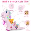 Baby Dino Musical Stuffed Animal Toys for 0-3-6-9-12 MonthsInfant Dinosaur Tummy Time Toys with Crinkle Sound PaperTeetherTextures & Rattles for Newborn Boys Girls Birthday GiftsPink view 3