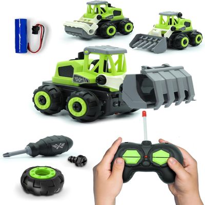 3-in-1 Take Apart Toy for Boys, Rechargeable RC Trucks - 20pc Build & Play STEM Set, Put Together Toys for Kids 3 4 5 6 Years Old - Garbage, Dump, & Water Cannon Truck, for Grandson