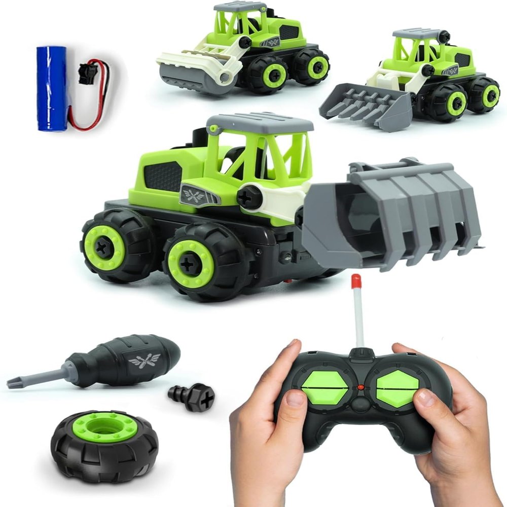 3-in-1 Take Apart Toy for Boys, Rechargeable RC Trucks - 20pc Build & Play STEM Set, Put Together Toys for Kids 3 4 5 6 Years Old - Garbage, Dump, & Water Cannon Truck, for Grandson
