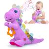 Baby Dino Musical Stuffed Animal Toys for 0-3-6-9-12 MonthsInfant Dinosaur Tummy Time Toys with Crinkle Sound PaperTeetherTextures & Rattles for Newborn Boys Girls Birthday GiftsPurple view 1