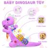 Baby Dino Musical Stuffed Animal Toys for 0-3-6-9-12 MonthsInfant Dinosaur Tummy Time Toys with Crinkle Sound PaperTeetherTextures & Rattles for Newborn Boys Girls Birthday GiftsPurple view 3
