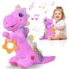 Baby Dino Plush Soft Stuffed Animal Toy for 0-3-6-12+ Months,Infant Musical Toy with Rattle,Squeaker,Sensory Crinkle,Teether & Textures,Toys for Christmas Baby Gift for Newborn Girl Boy (Purple) view 1