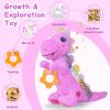 Baby Dino Plush Soft Stuffed Animal Toy for 0-3-6-12+ Months,Infant Musical Toy with Rattle,Squeaker,Sensory Crinkle,Teether & Textures,Toys for Christmas Baby Gift for Newborn Girl Boy (Purple) view 2