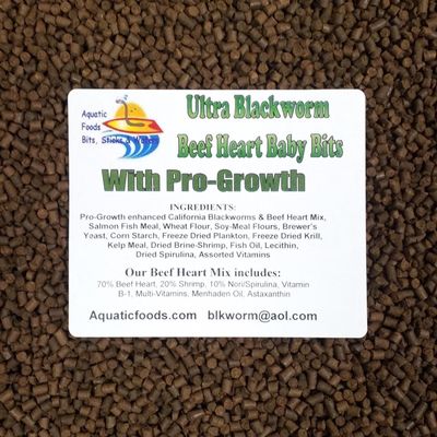 Aquatic Foods Inc. Pro-Growth Enhanced California Blackworm & Beef Heart Mix 1/8" x 1/8" Sinking Baby Bits. Andrew Soh's Pro-Growth Enhanced Baby Bits - 2-lbs