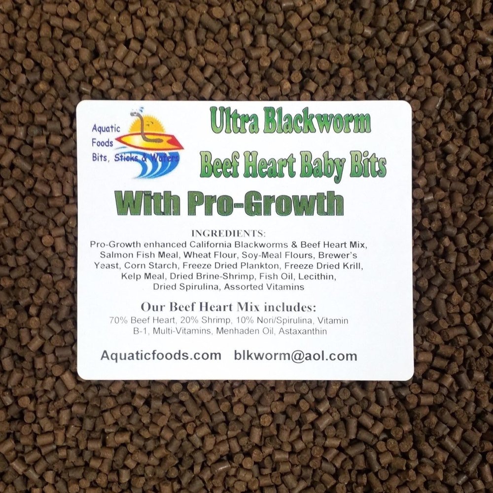 Aquatic Foods Inc. Pro-Growth Enhanced California Blackworm & Beef Heart Mix 1/8" x 1/8" Sinking Baby Bits. Andrew Soh's Pro-Growth Enhanced Baby Bits - 2-lbs
