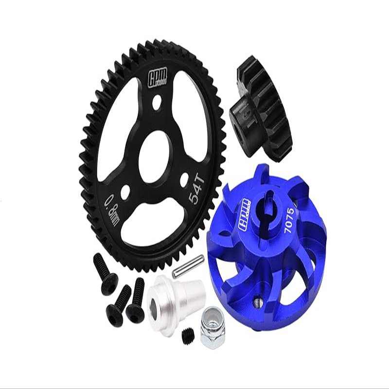 GPM 7075 Alloy SPUR Gear Adapter with Steel 32 Pitch 54T SPUR Gear & 19T Motor Gear for TRAXXAS 1/10 Slash 4X4 LCG-68086-21 (Blue)