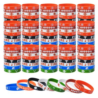 120 PCS Football Silicone Wristbands Football Motivational Rubber Bracelets Football Party Favors Sports Decorations Gifts Prize Silicone Wristbands for Boys Kids Adults Party Supplies(8 Styles)