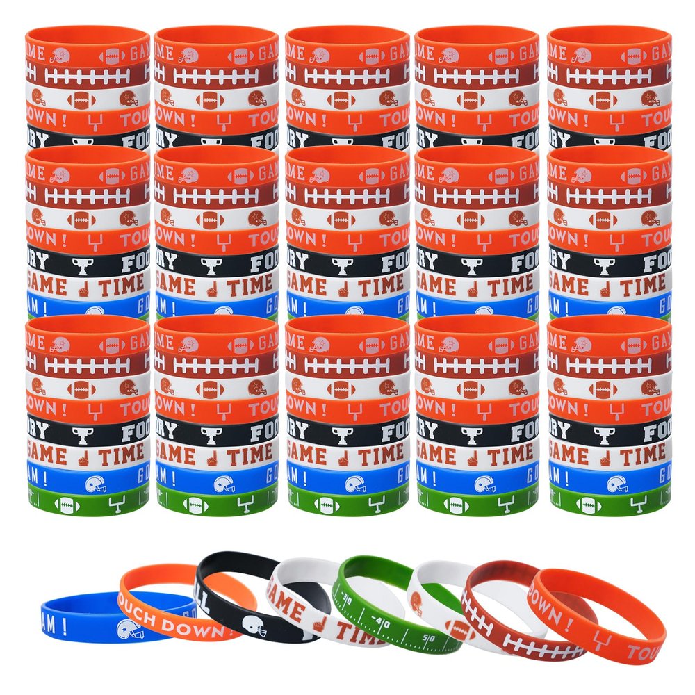120 PCS Football Silicone Wristbands Football Motivational Rubber Bracelets Football Party Favors Sports Decorations Gifts Prize Silicone Wristbands for Boys Kids Adults Party Supplies(8 Styles)