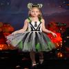 OBEEII Kids Girls Halloween Costume Black White Stripe Tulle Tutu Dress with Headband Set Carnival Fancy Dress Black White Stripe-Green 10-12 Years view 2