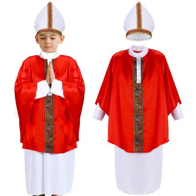 Maiteenly Pope Costume for Kids Priest Halloween Costumes Pope Costume Set Biblical Catholic Cardinal Bishop(M)