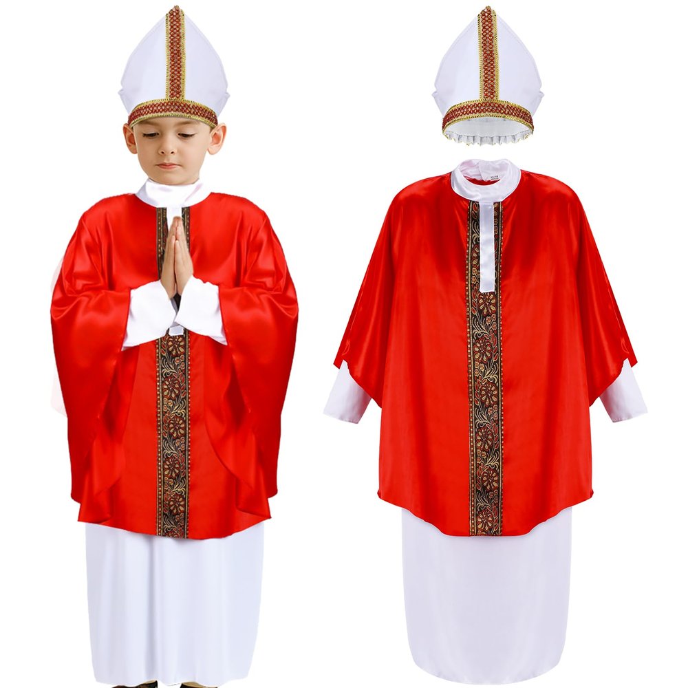 Maiteenly Pope Costume for Kids Priest Halloween Costumes Pope Costume Set Biblical Catholic Cardinal Bishop(M)
