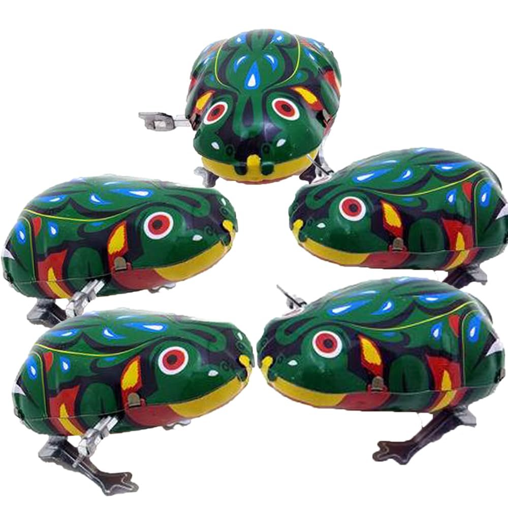 Charmgle Funny Clockwork Spring Wind Up Metal Frog, Wind-up Animal Toys Jumping Frog Tin Toy for Adults Gifts Halloween Party Pack of 5