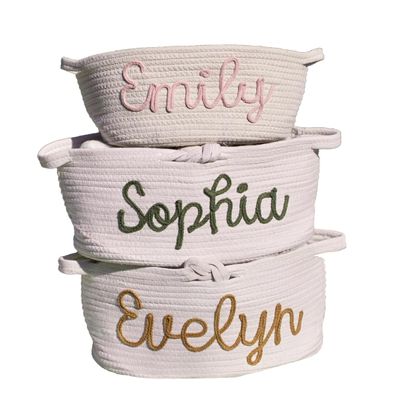 Personalized Diaper Caddy, Newborn Baby Shower Gifts, Diaper Caddy Organizer DIY Baby Name Cotton Rope Woven Diaper Caddy Nursery Storage Monogram Baby Basket (M)