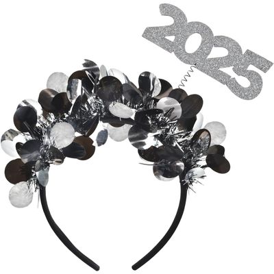 Amscan 2025 NYE Black & Silver Headband (7.6") 1 Piece - Elegant New Years Eve Headband