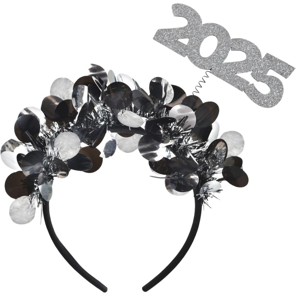 Amscan 2025 NYE Black & Silver Headband (7.6") 1 Piece - Elegant New Years Eve Headband