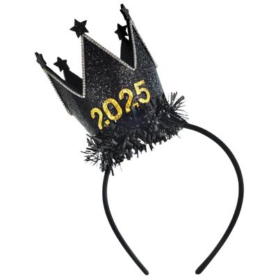Amscan 2025 NYE Black & Gold Crown Headband (9") 1 Piece - Perfect New Year's Eve Party Accessory