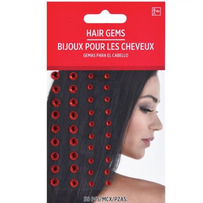 Amscan Shiny Red Hair Gems (4mm - 6mm) Pack of 50 - Perfect for Elegant Hairstyles and DIY Hair Accessories