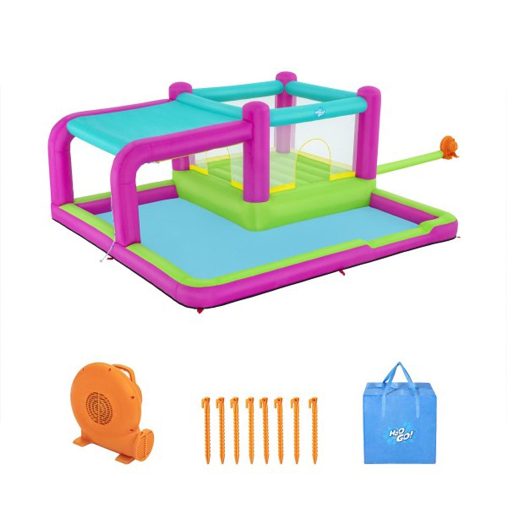 Bestway H2OGO! Bouncin' Bay Kids Inflatable Mega Water Park Outdoor Splash Pool Built-In Bouncer and Shower Sprayer Play Center with Air Blower
