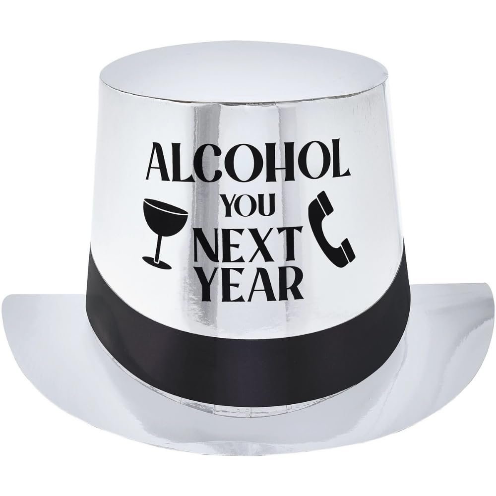 Amscan Stylish Black & Silver New Year's Eve Printed Top Hat (5") 1 Piece - Perfect NYE Party Accessory