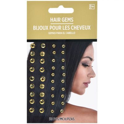 Amscan Shiny Gold Hair Gems (4mm - 6mm) Pack of 50 - Perfect for Elegant Hairstyles and DIY Hair Accessories