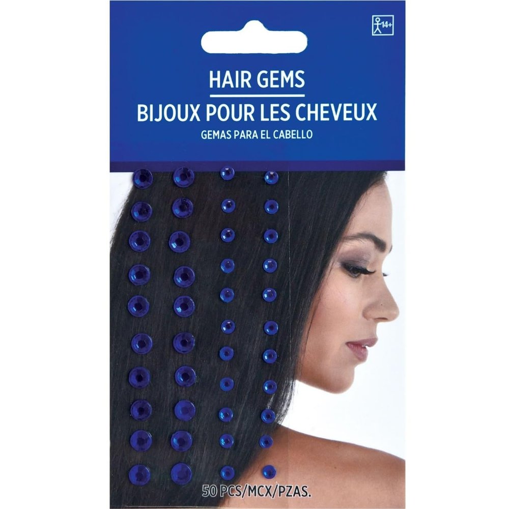 Amscan Shiny Blue Hair Gems (4mm - 6mm) Pack of 50 - Perfect for Elegant Hairstyles and DIY Hair Accessories