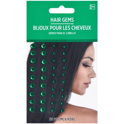 Amscan Shiny Green Hair Gems (4mm - 6mm) Pack of 50 - Perfect for Elegant Hairstyles and DIY Hair Accessories