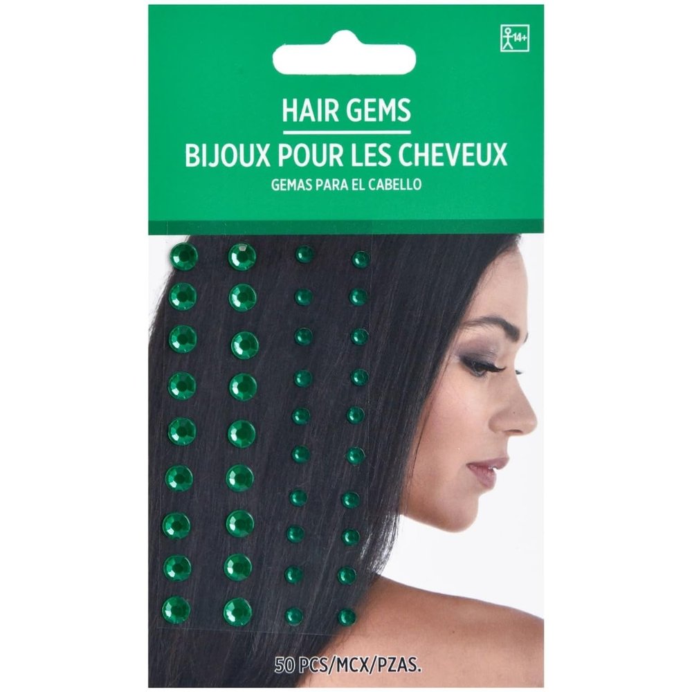 Amscan Shiny Green Hair Gems (4mm - 6mm) Pack of 50 - Perfect for Elegant Hairstyles and DIY Hair Accessories