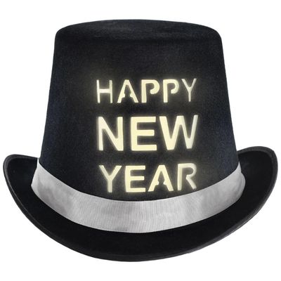 Amscan Happy New Year Light-Up Black Top Hat (11" x 10" x 5.5") 1 Piece - Perfect Party Accessory