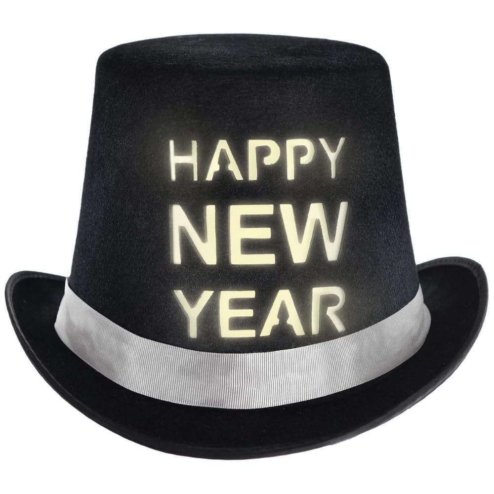 Amscan Happy New Year Light-Up Black Top Hat (11" x 10" x 5.5") 1 Piece - Perfect Party Accessory
