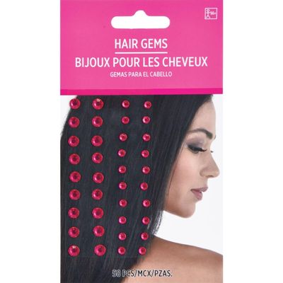 Amscan Shiny Pink Hair Gems (4mm - 6mm) Pack of 50 - Perfect for Elegant Hairstyles and DIY Hair Accessories