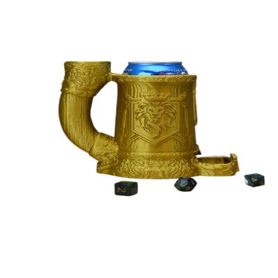 Lion Crest Dice Tower with Can Cozy & Storage - DND Dice Tower - Roleplaying Games Accessories - Tabletop RPG Dice Organizer - Dragon Dice Tower for Beer (Blue/Green)