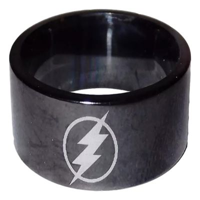 Lightning Bolt Superhero Logo Stainless Steel Black Band Ring (8)