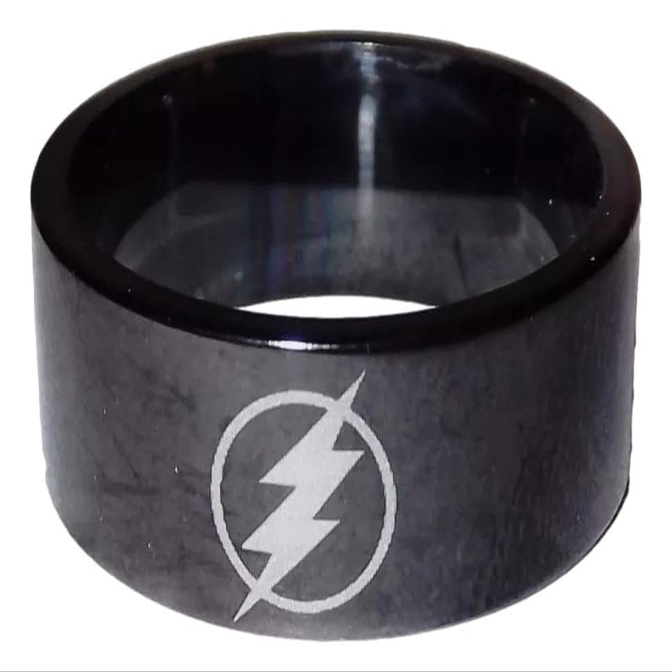 Lightning Bolt Superhero Logo Stainless Steel Black Band Ring (8)